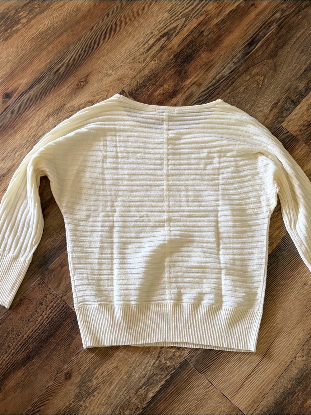 New York & Company Cream Ribbed Boatneck Sweater with Side Lace Detail - Picture 2 of 4
